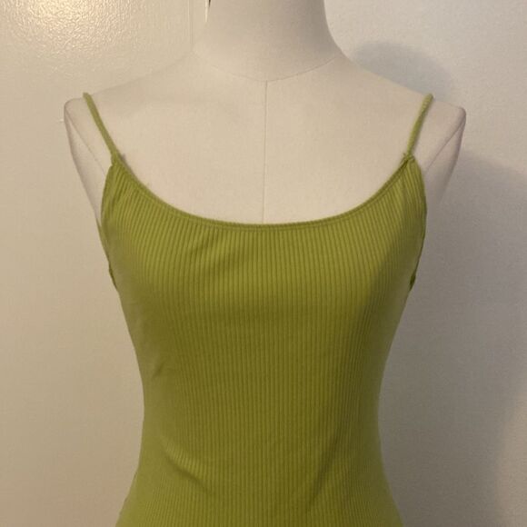 Reformation Chartreuse Green Ribbed Stretch Open Back Midi Dress Size Small NWT - Picture 3 of 13